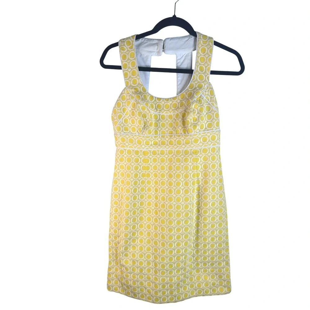 Shoshanna Women's Yellow Geometric Piqué Open Back Sheath Dress Size 4